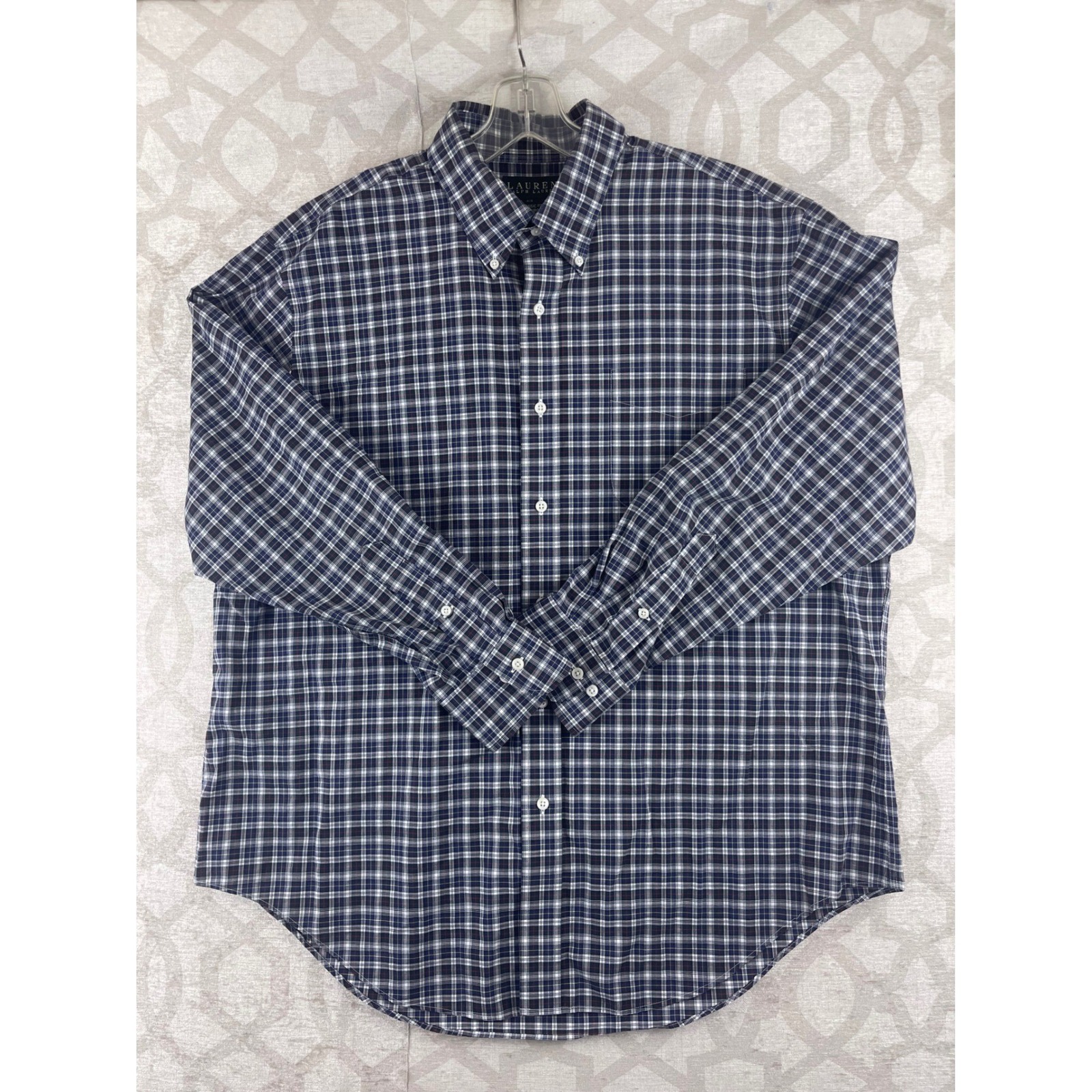 Lauren Ralph Lauren Mens 17.5 34/35 Classic Fit Non Iron Plaid Button Down Shirt